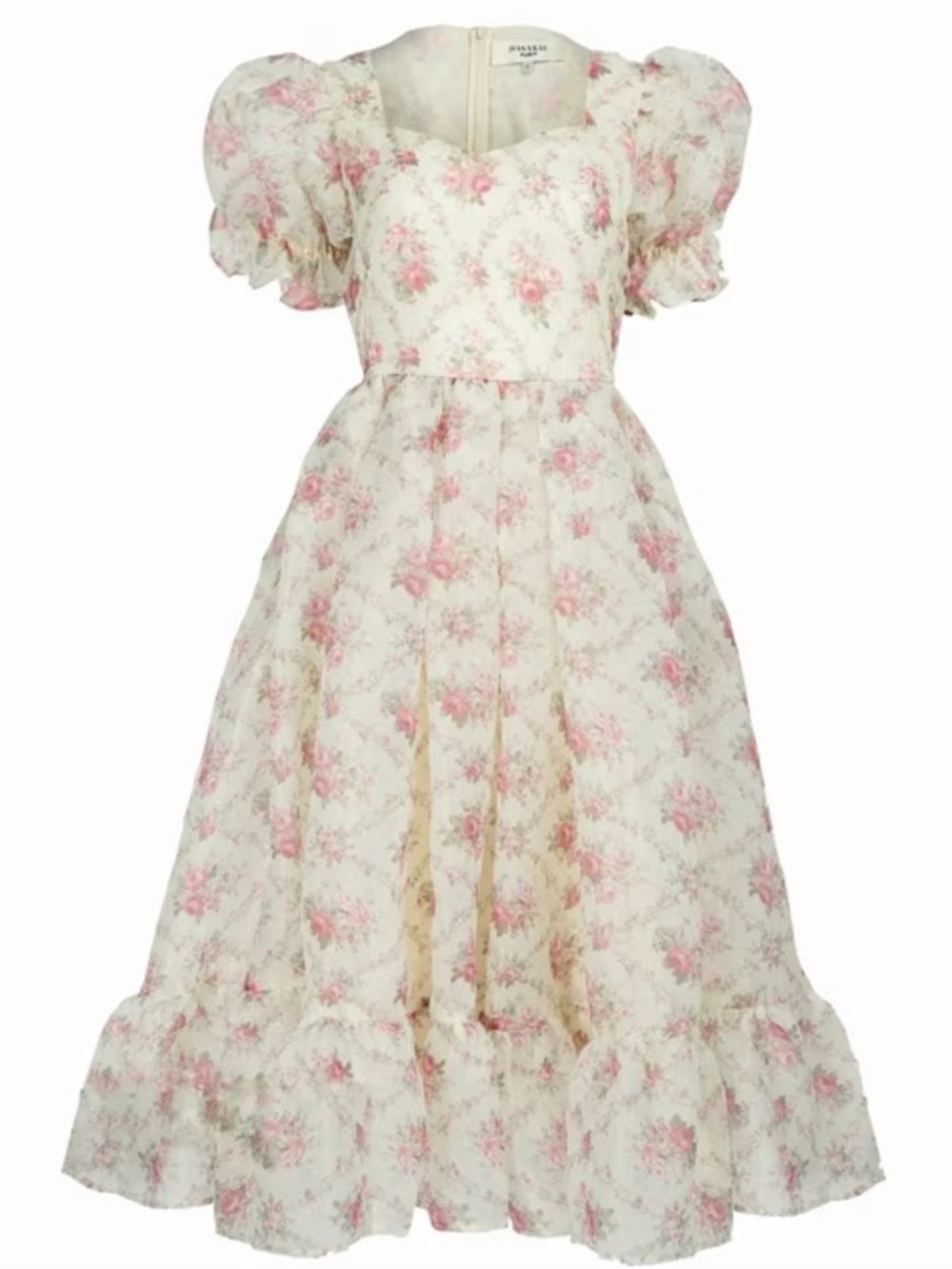 NWT JessaKae Amelia Floral Puff Sleeve Midi Dress Cream Pink 3X Plus Size